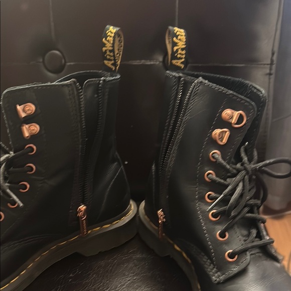 Dr. Martens Black Leather Boots with Yellow Stitching - Picture 3 of 4